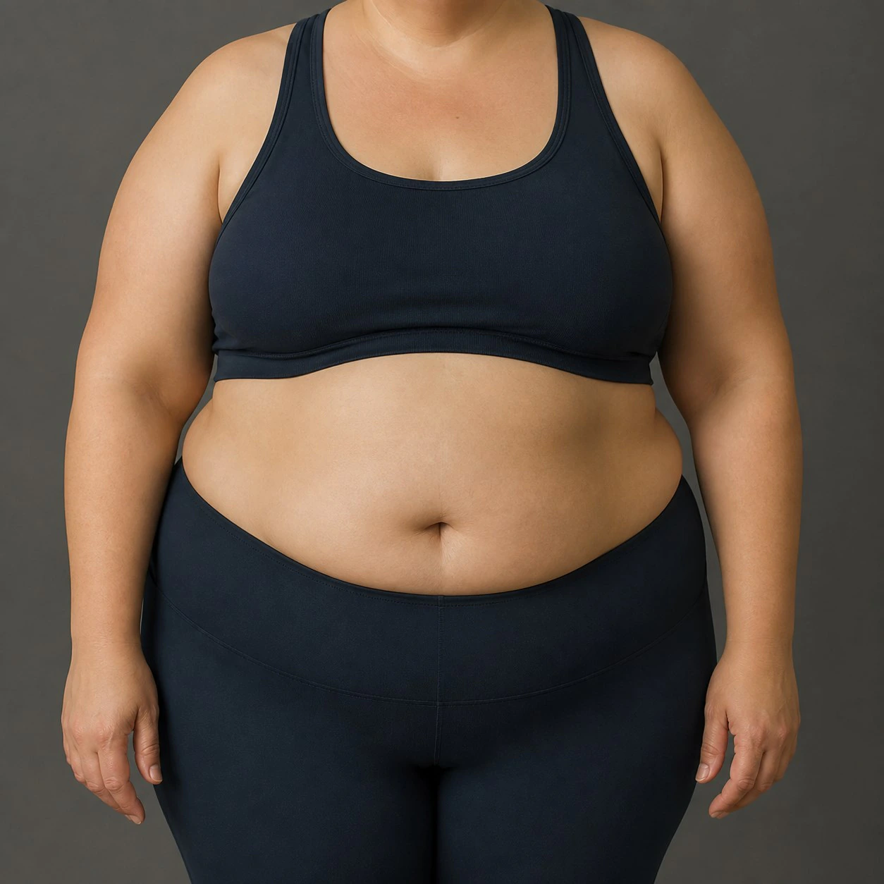 Person with visible belly and waist volume